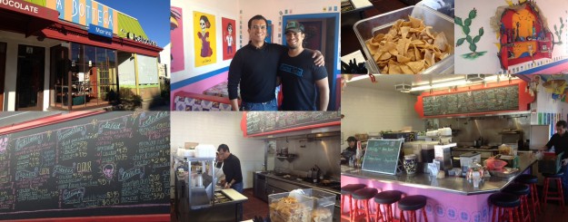 Collage - La Bottega Marino, future location of Pinches Tacos; Miguel and Javier Anaya, scenes from Pinches Tacos in Culver City.