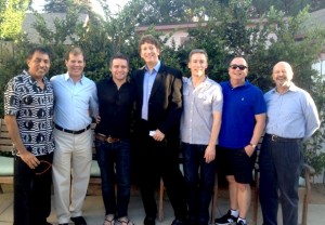 Fred Marsical, 3rd from left, hosts candidate Carey Brazeman at his home in October.