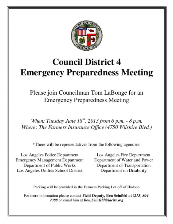 CD4 Community Emergency Preparedness Meeting @ Farmers Insurance Building | Los Angeles | California | United States